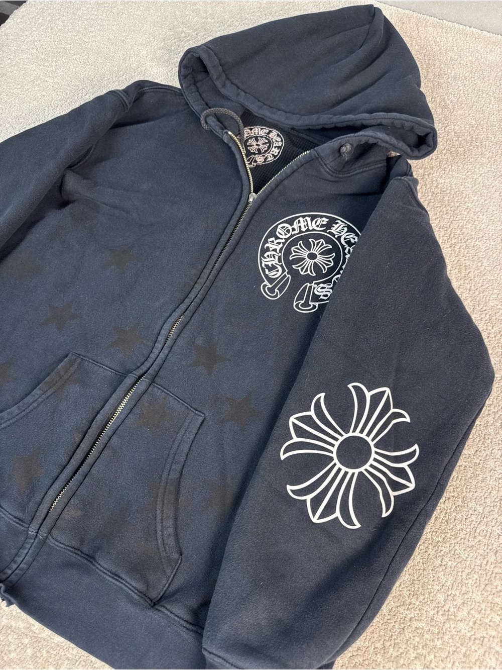 Chrome Hearts Men’s Old Star Scroll Logo Thermal Full Zip Hoodie - Picture 2 of 11